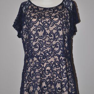 Blue Lace short sleeve peplum shirt size XL